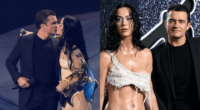  Orlando Bloom fue el encargado de entregarle el premio a la trayectoria a su pareja y madre de su hija, Katy Perry. Foto: Composición LR / MTV    