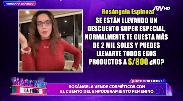  Rosángela Espinoza es acusada por Magaly Medina de "promover negocio piramidal". Foto: Captura ATV    