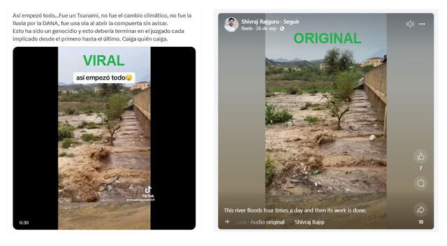 <em> Comparativa entre la versión viral y el material original. Foto: captura de X / Facebook</em>   