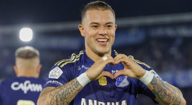  La clásica celebración de Leonardo Castro tras anotar un gol. Foto: Millonarios FC 