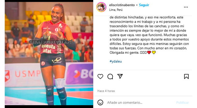 Mensaje de Elis Bento. Foto: Instagram Mensaje de Elis Bento. Foto: Instagram