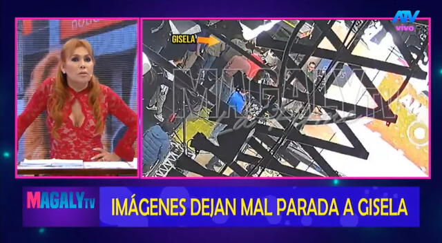 Magaly Medina muestra imágenes de Gisela en América TV. Foto: Captura ATV   