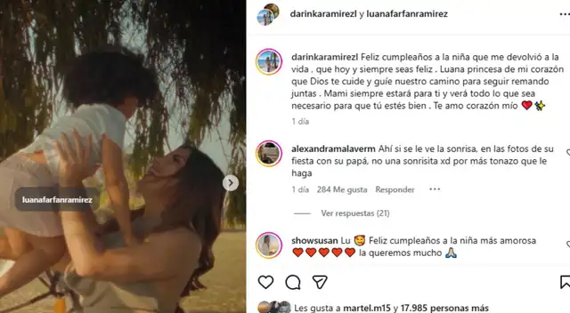 Darinka Ramírez dedica mensaje a su hija. Darinka Ramírez dedica mensaje a su hija.