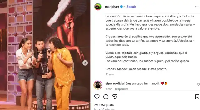 Mario Hart se despidió de 'Mande quien mande'.