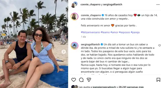 Connie Chaparro dedicó mensaje a Sergio Galliani.