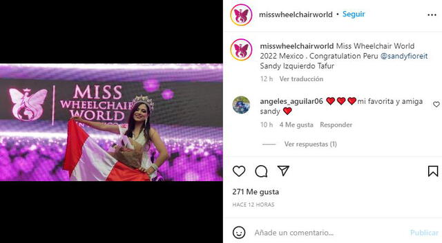 Sandy Izquierdo como Miss Wheelchair World 2022.