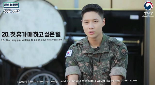 Taemin en entrevista como soldado del servicio militar. Foto: MMA Corea