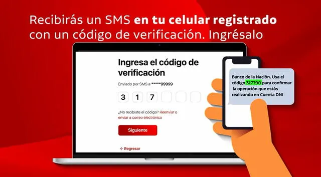 Código llegará al número de celular que fue registrado en la Cuenta DNI. Foto: captura de pantalla del Banco de la Nación