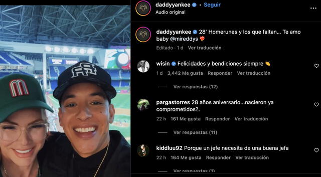 Daddy Yankee y Mireddys González celebraron su aniversario en el Clásico Mundial de Béisbol. Foto: Instagram/daddyyankee 