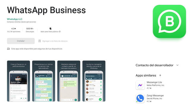 Vas a tener que utilizar WhatsApp Business. Foto: Play Store