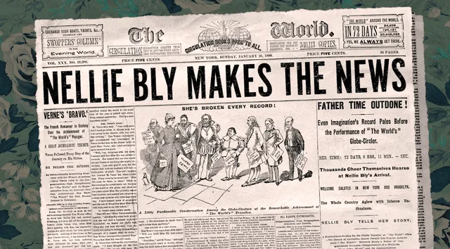 Portada del diario New York World con la hazaña de Nellie Bly. Foto: Película Nellie Bly makes the news
