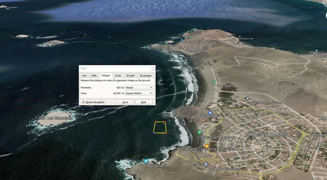 Primer cálculo de Fairlie referido al tamaño del área afectada dispuesto por Repsol: 18,000 metros cuadrados de mar contaminado. Una pequeñez.