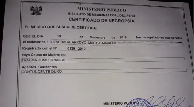 Médico legista certifica la muerte de Mitha Lizárraga Arroyo