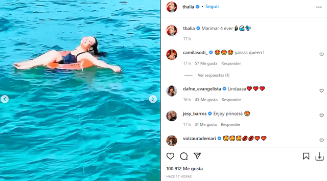 Thalía disfrutó de su paseó en yate. Foto: Thalía/Instagram.