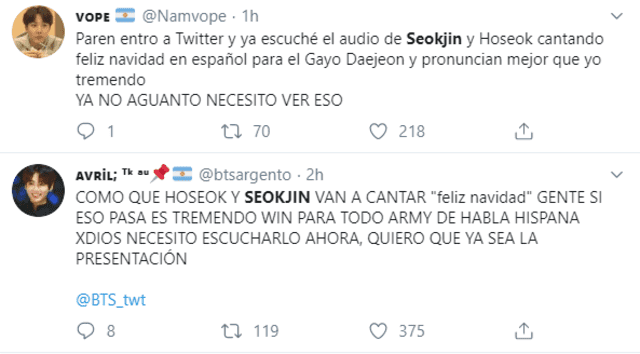 ARMY enloquece con voz de Jin y J-Hope.