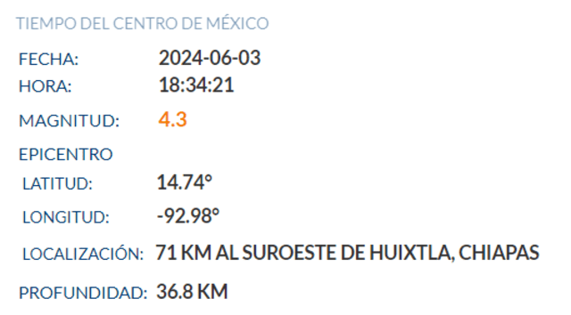  Reporte del último sismo en México hoy, según el SSN. Foto: SSN   