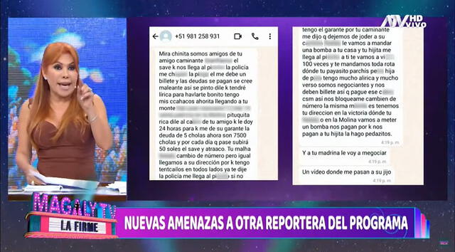  Magaly Medina revela chats amenazadores. Foto: Captura ATV   