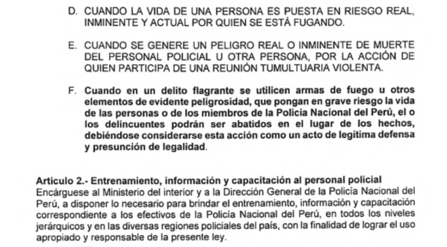 Propuesta legislativa, que propone que miembros de la PNP puedan hacer uso de armas letales   