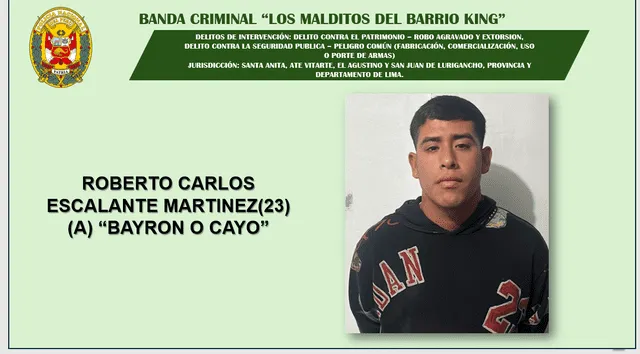 La PNP detiene a Escalante Martínez, alias 'Bayron', por delitos contra el patrimonio, robo agravado, extorsión y otros. La PNP detiene a Escalante Martínez, alias 'Bayron', por delitos contra el patrimonio, robo agravado, extorsión y otros.