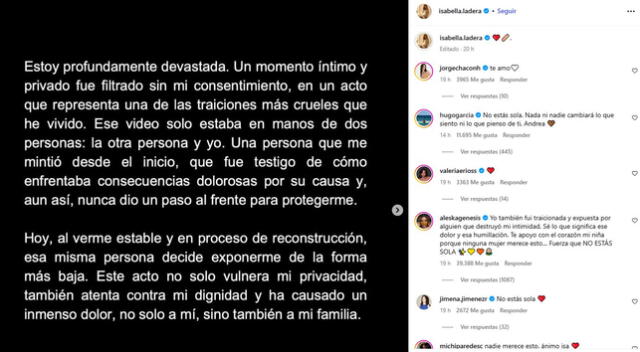 Mensaje de Hugo García. Foto: captura/Instagram   