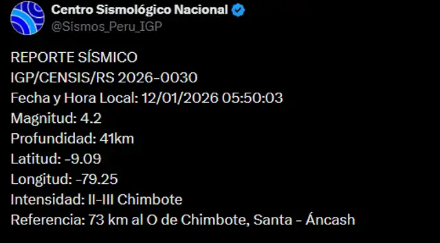 Temblor en Ancash. Foto: IGP Temblor en Ancash. Foto: IGP