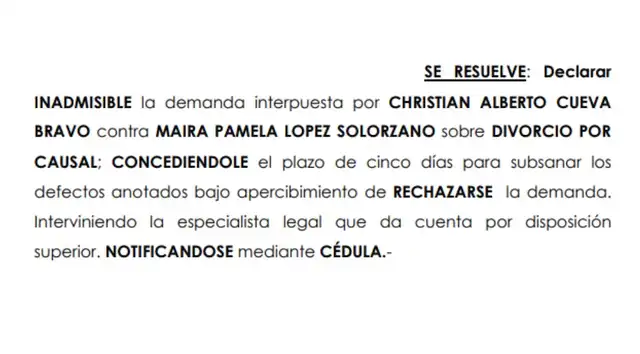 Fallo del Poder Judicial sobre divorcio por causal de Christian Cueva contra Pamela López. Foto: Infobae.   