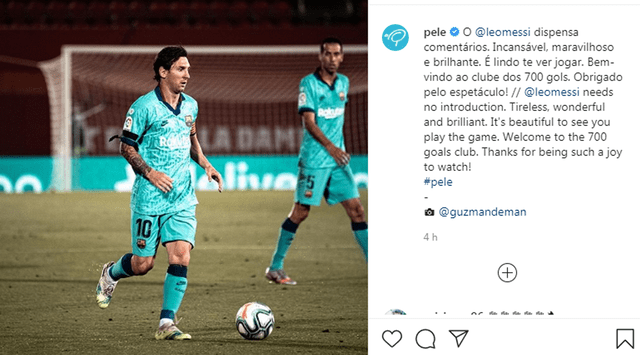 Publicación dedicada de Pelé a Lionel Messi. | Foto: Instagram de Pelé