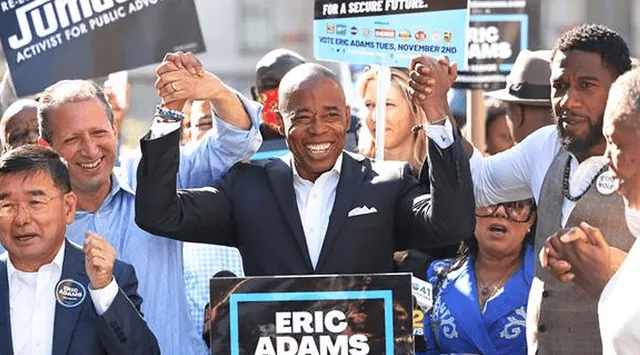 Eric Adams, el candidato vegano y demócrata a la alcaldía de Nueva York, durante acto de campaña. Foto: AFP
