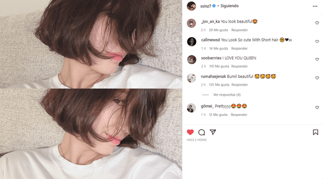 Comentarios de fans de Park Shin Hye sobre su cambio de look. Foto: captura/Instagram