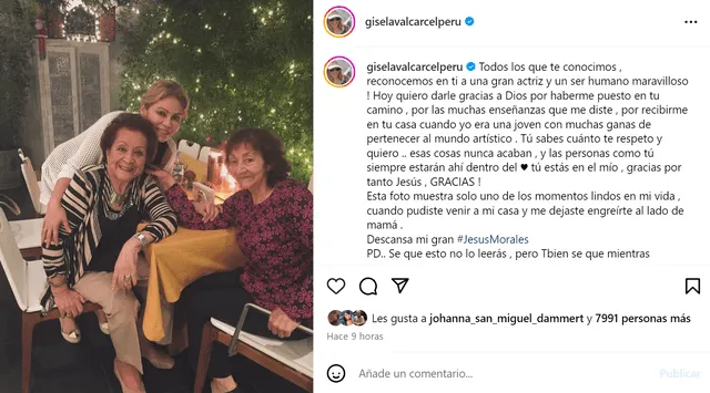  Gisela Valcárcel y su sentido post en conmemoración a la memoria de Jesús Morales. Foto: Instagram/Gisela Valcárcel   
