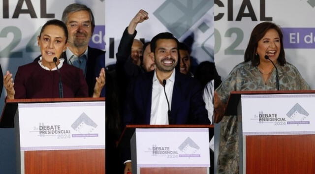 Claudia Sheinbaum, Xóchitl Gálvez y Jorge Álvarez Máynez son los candidatos de este tercer y último debate presidencial. Foto: EFE.   