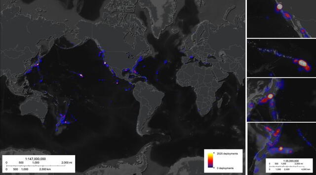La actividad de buceo en aguas profundas se ha concentrado en un pequeño número de lugares, en particular la bahía de Monterey. Foto: ODL La actividad de buceo en aguas profundas se ha concentrado en un pequeño número de lugares, en particular la bahía de Monterey. Foto: ODL
