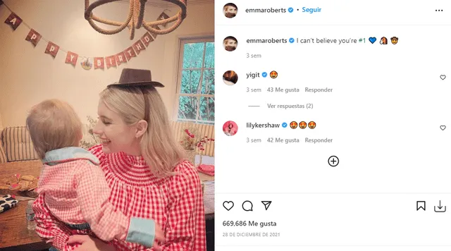 Hace un mes, Emma Roberts celebró el primer año de vida de su primogénito. Foto: Emma Roberts/Instagram.