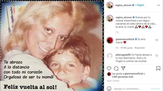 Saludo de Regina Alcover a su hijo. Foto: Regina Alcover/ Instagram
