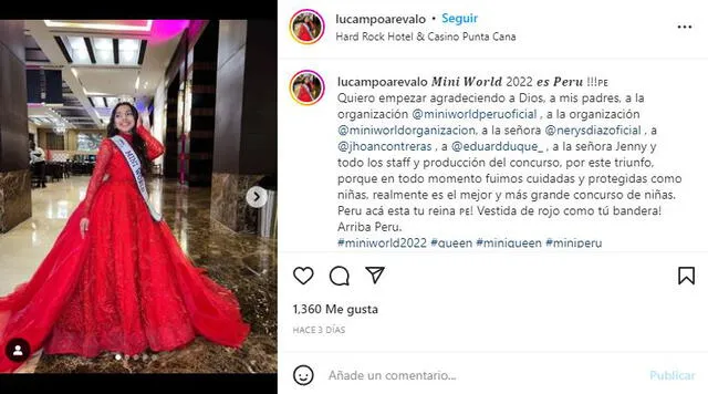 Luciana Campo, Miss Mini World 2022. Foto: captura/Instagram