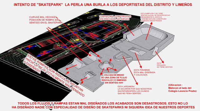 Deportistas estarían en peligro por el mal diseño del Skatepark de La Perla  