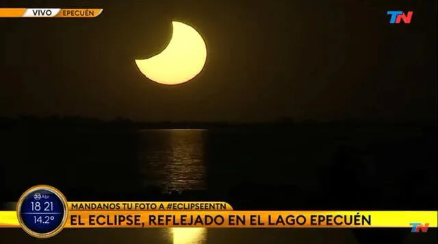 Fotografía del eclipse solar parcial sobre el Lago Epecuén, en Argentina. Foto: Todo Noticias.