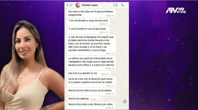  Captura de pantalla que Pamela López mostró a nivel nacional sobre el papel de padre de Christian Cueva. Foto: ATV.   