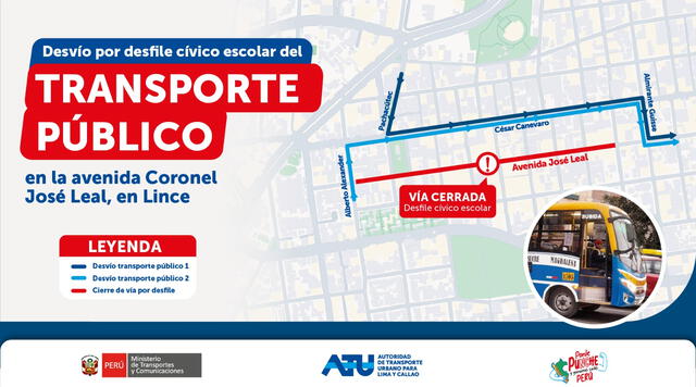 Desvío en el transporte público por desfile escolar. Foto: ATU Desvío en el transporte público por desfile escolar. Foto: ATU