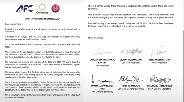 Comunicado ante FIFA. Foto: UEFA Comunicado ante FIFA. Foto: UEFA