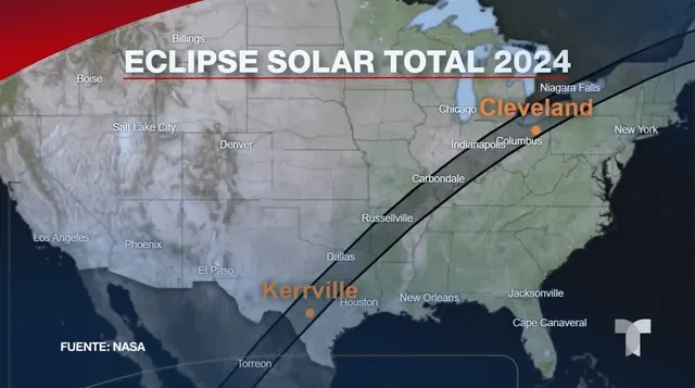 Recorrido oficial del eclipse solar en Estados Unidos. Foto: Telemundo   