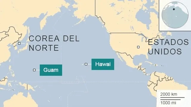  Mapa de la ubicación de Guam en el mundo. Foto: BBC News<br>    