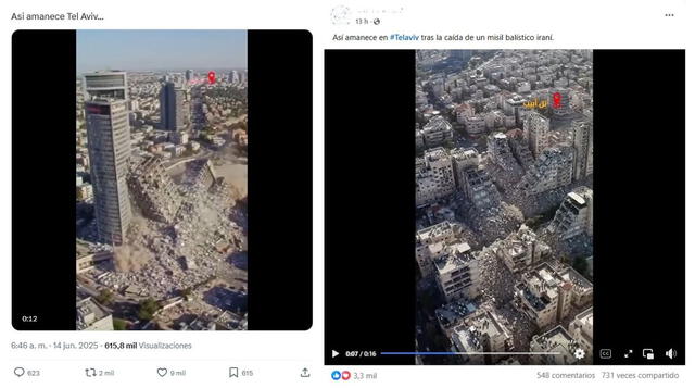 <em>Desinformación sobre el conflicto entre Israel e Irán. Foto: captura de X / Facebook</em>   