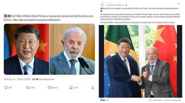 <em>Desinformación sobre Brasil y China. Foto: captura de X / Facebook</em>   