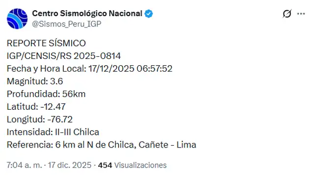 Foto: Centro Sismológico Nacional.   