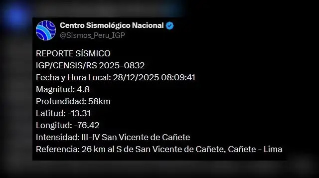 Sismo en Cañete, Lima. Foto: X   