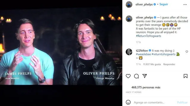 Olive fue el primer hermano en compartir el error en Instagram. Foto: @oliver_phelps