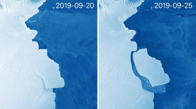 Imágenes del iceberg D28. Foto: Copernico