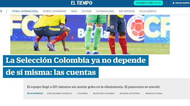Así titularon los medios colombianos la derrota de su selección. Foto: El Tiempo