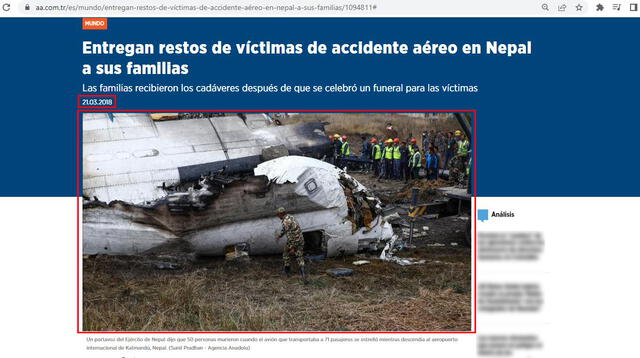 Imagen del avión destruido corresponde a una toma de 2018. Foto: captura en web / Agencia Anadolu.